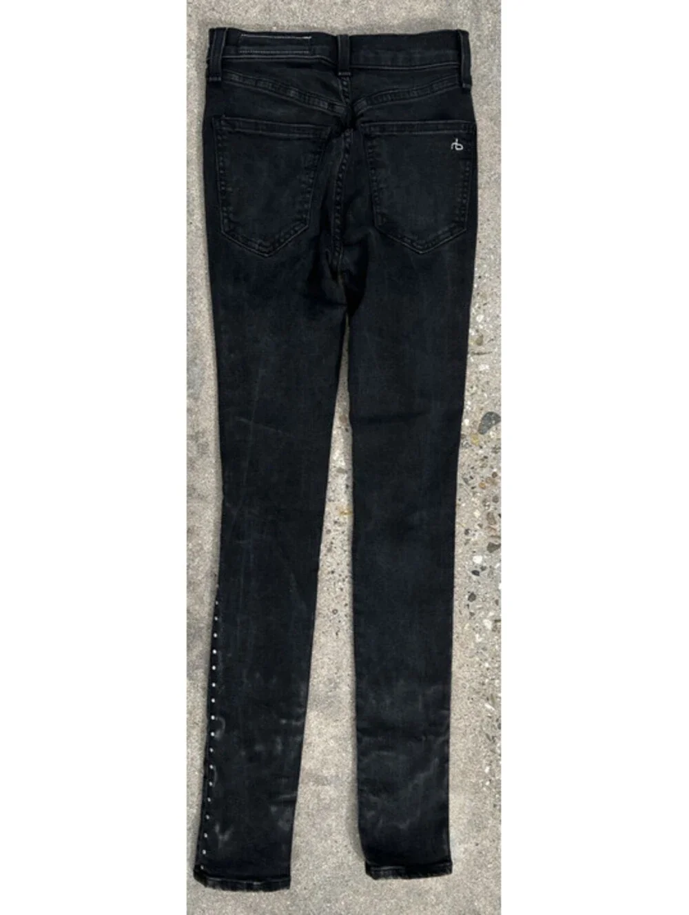 Rag & Bone Black High-Rise Skinny Leg Jeans Black Studded US 24Wx28L